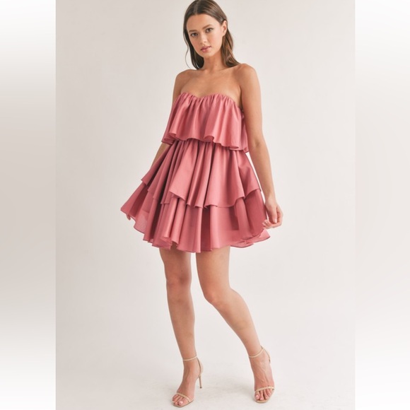 Klesis Dresses & Skirts - 171. Rose Pink Strapless Ruffled Tiered Dress